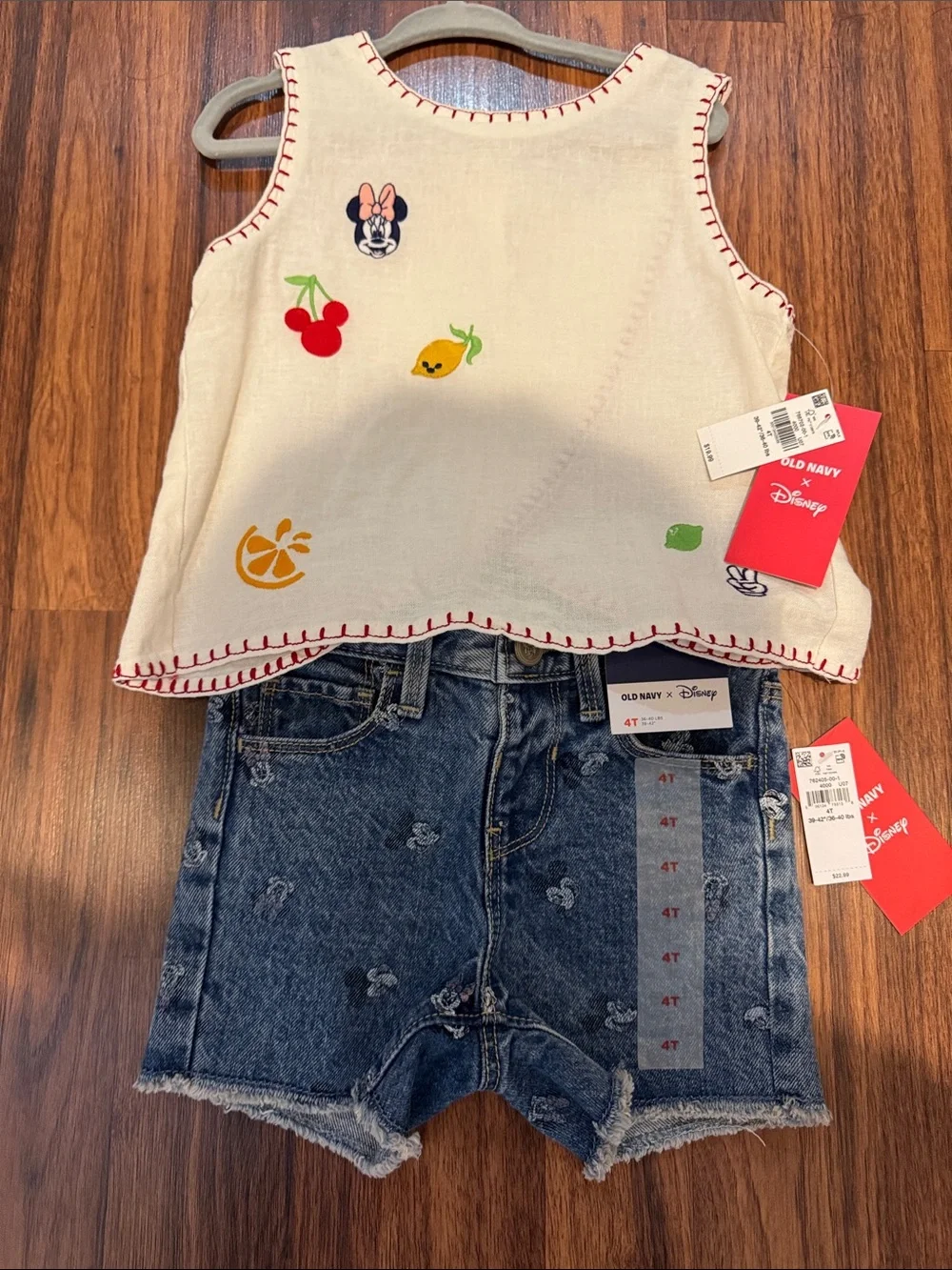NWT Old Navy Cream Embroidered Minnie Crop Top with Blue Denim Shorts
